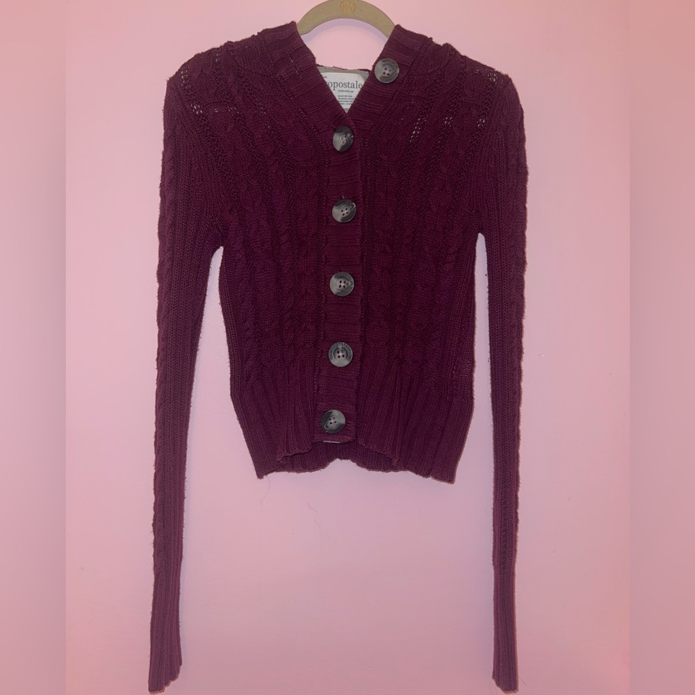Aeropostale Button Women’s Sweater Maroon Hooded Size Medium